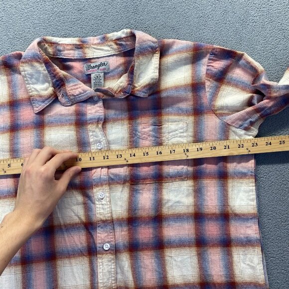 Wrangler Plaid Wrancher Shirt Medium Pink Red Long Sleeve Size L,Pocket,Cotton - Picture 5 of 10